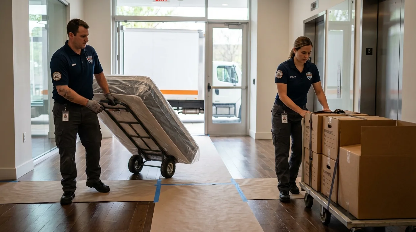 Professional apartment movers loading elevator in Bokeelia, FL